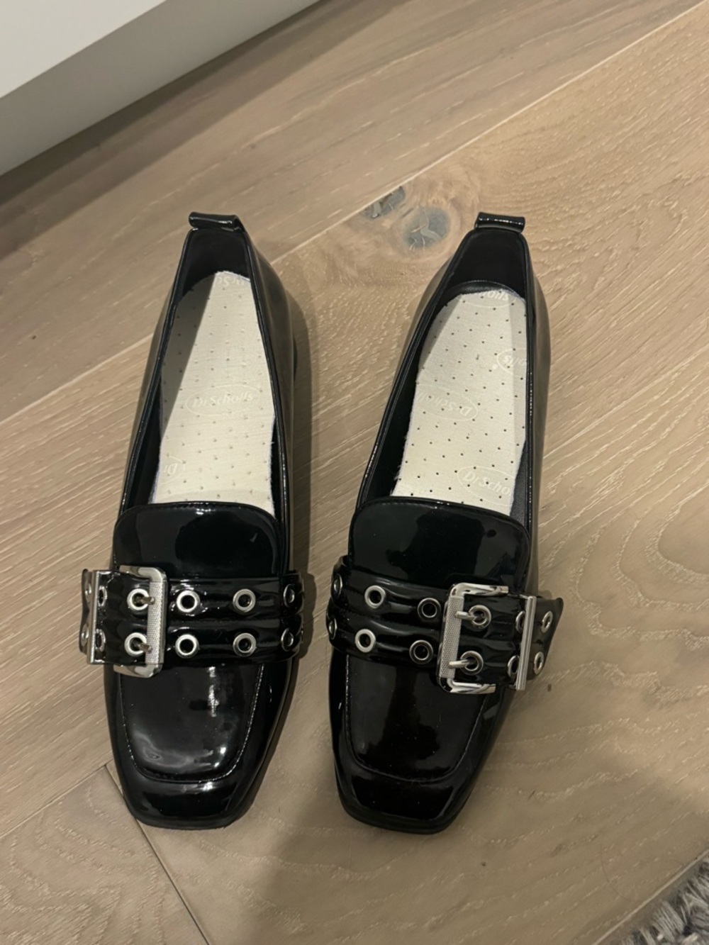 Black Patent Loafer with Buckle Detail - Women 8 1/2